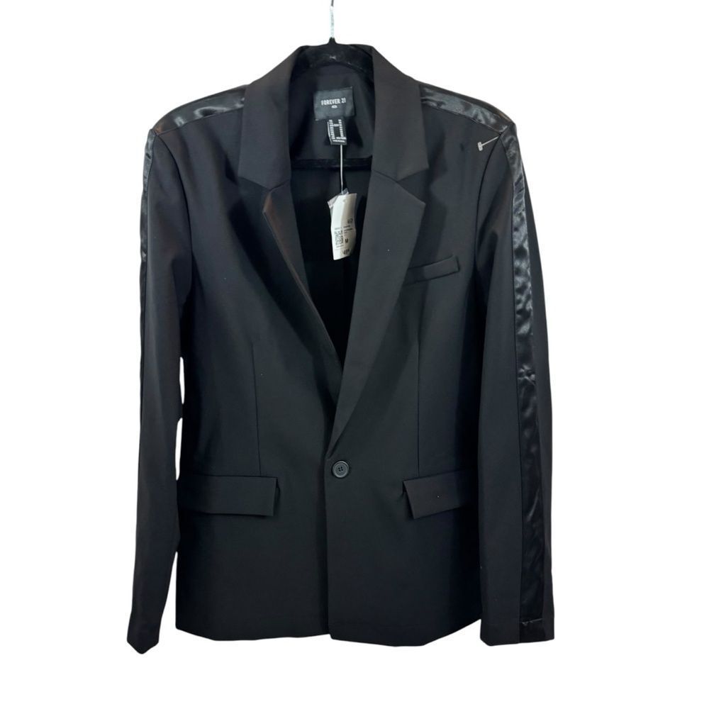 Brand new with Tags Forever 21 Black Satin Striped Sleeve Long Blazer Medium